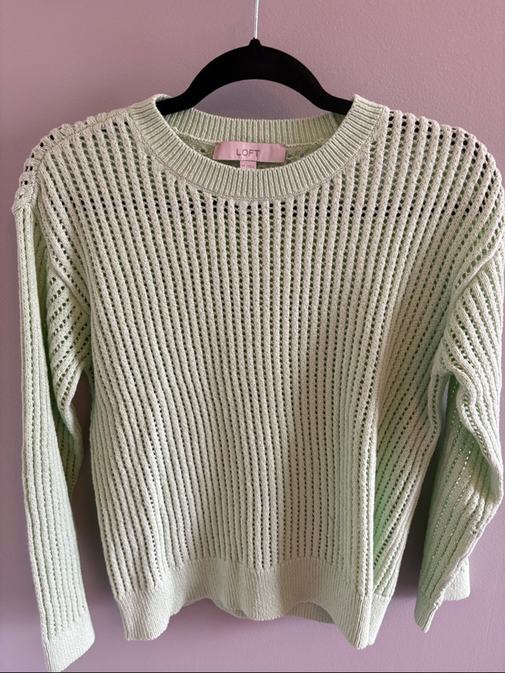 LOFT Lightweight Open-Knit Crewneck Sweater in bright Green